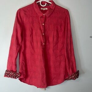 Isabella Sinclair Pink Collared Button Down Long Sleeve Shirt Lace Open Back MED
